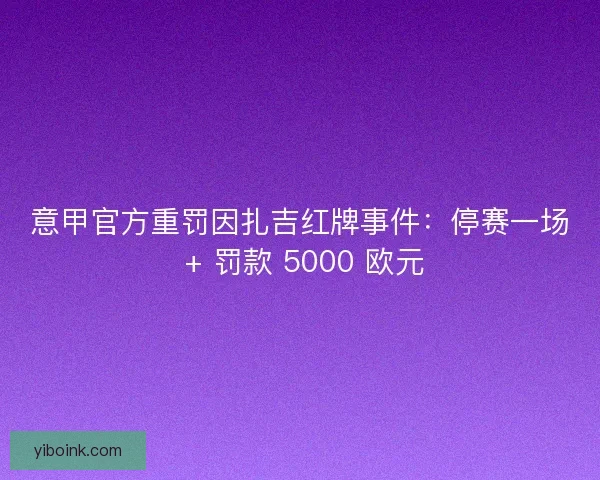 意甲官方重罚因扎吉红牌事件：停赛一场 + 罚款 5000 欧元